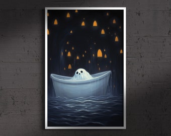 Ghost in Bath, Oil Painting Fine art Print, Art Poster Print, Dark Academia, Ghost Art, Gothic Home Decor, Cottagecore, Witch Art