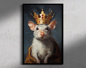 König Maus, Ölgemälde Fine Art Print, Kunst Poster Druck, Home Decor, Tier Liebhaber Geschenk, Klassische Kunst, Tier Porträt, Maus Druck