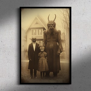 Glückliche Familie, Vintage Fotokunst-Stil Plakat-Druck, Dark Academia, Gothic Wohnkultur, Vintage Halloween, Gothic Okkultes Poster, Hexerei