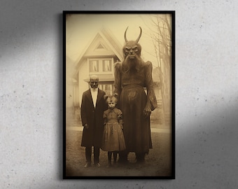Happy Family, Vintage Photo Art Style Poster Print, Dark Academia, Gothic Home Decor, Vintage Halloween, Gothic Occult Poster, Witchcraft
