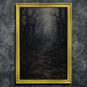 Haunted Forest Path, Ölgemälde Stil Fine Art Poster Print, Dark Academia, verwunschener Wald, Gothic Home Decor, Hexerei Kunst, Cottagecore