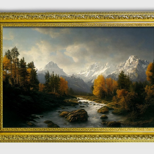 Een weelderige plek, sierlijke ingelijste originele landschap olieverfschilderij print op fine art papier in sierlijke gouden of bronzen lijst