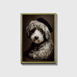 The frenchman, Framed original dog portrait Oil Painting Print on Canvas in Gold Frame