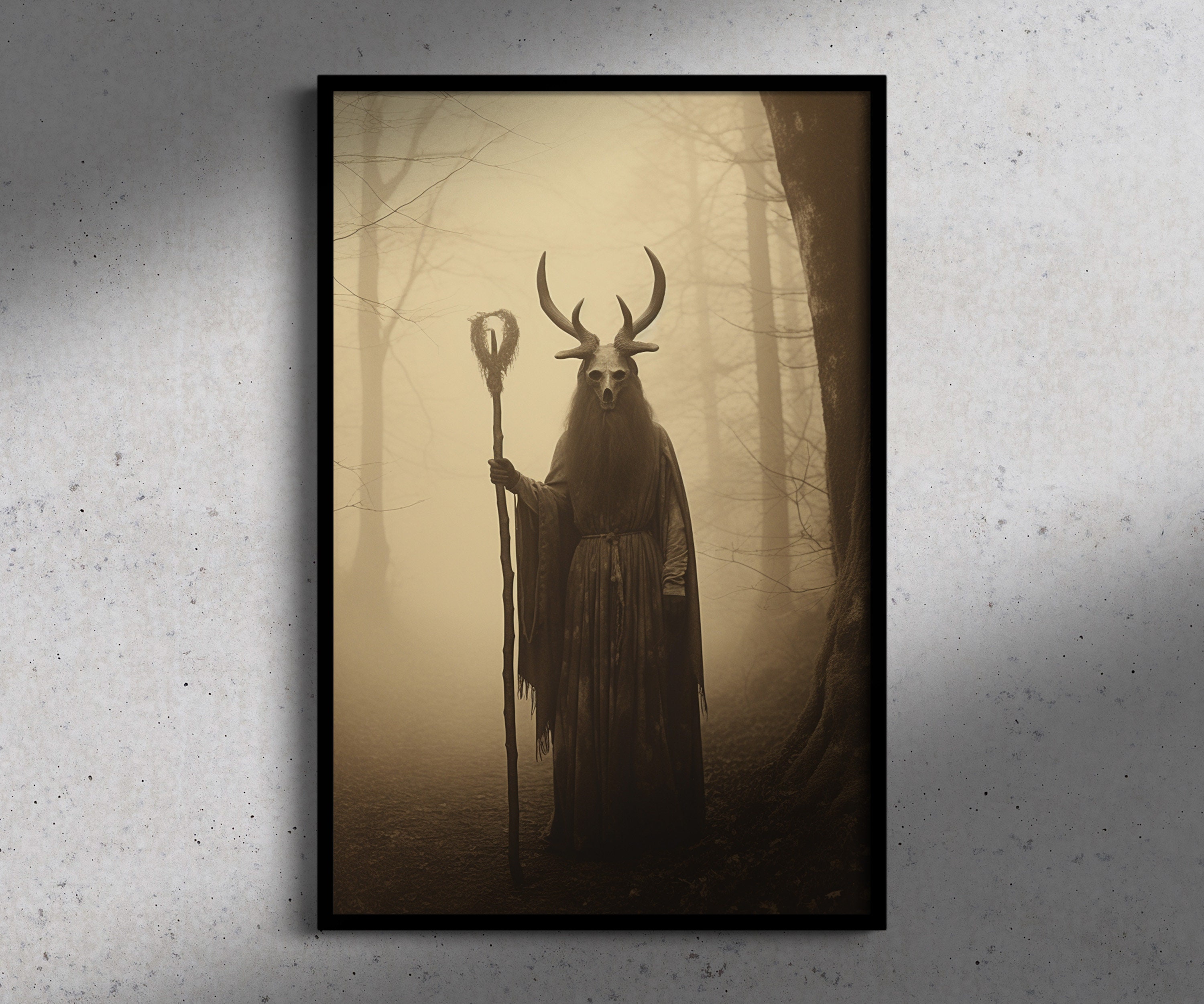 Forest Necromancer, Vintage photography Art Style Print, Dark Academia, Gothic Home Decor, Gothic Occult Poster, Witchcraft, Skull