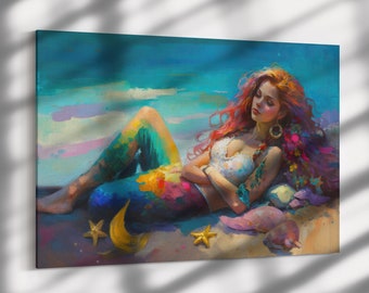 Chillin at the beach, Oil Painting Print on Canvas or Fine Art Paper, cool living room art, beach scene, summervibe