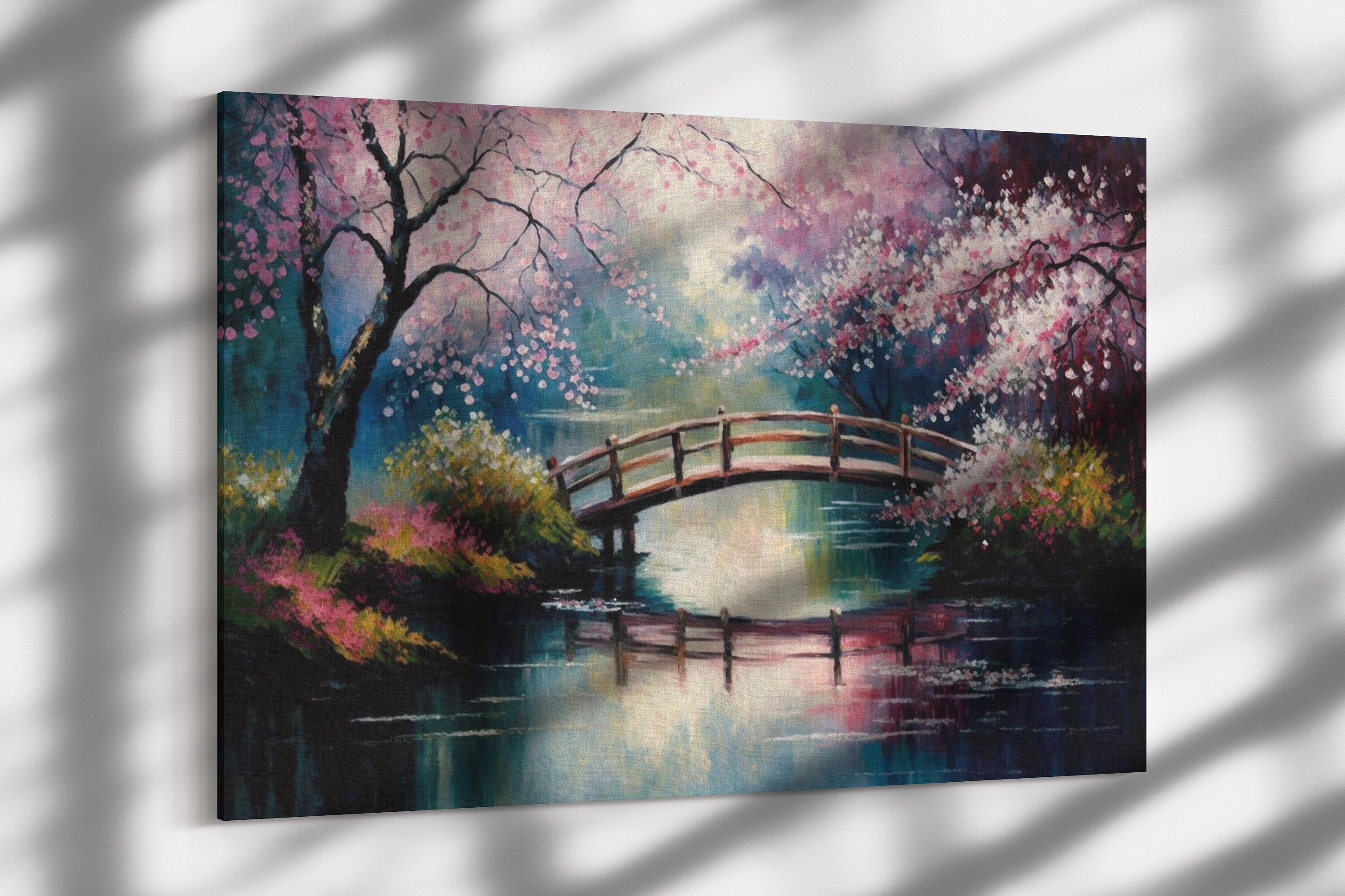 Cherry Blossom Bridge, Garden Art, Print on Canvas or Fine Art