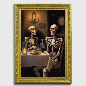 Feine Die-ning, Kunstdruck in modernem oder klassischem Rahmen, Skelett Kunst, gruselige Wanddekoration, gruseliges Wandposter, Halloween Kunst