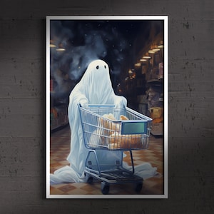 Geist bekommt Lebensmittel, Ölgemälde Fine Art Print, Kunst Poster Druck, Dark Academia, Ghost Art, Gothic Home Decor, Halloween Kunst