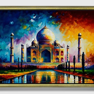 Taj Mahal Framed original Oil Painting Print on Canvas | Unique Colorful Painting | Modern Impressionism | Framed canvas art