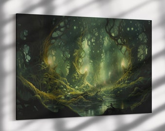 Ethereal Forest, Fantasy Forest, Print on Canvas or Fine Art Paper, cool living room art, Forest, Nature Art, Green Forest