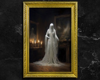 Ghost Bride, Oil Painting Fine art Print, Art Poster Print, Dark Academia, Ghost Art, Gothic Home Decor, Halloween art, Gothic Victorian