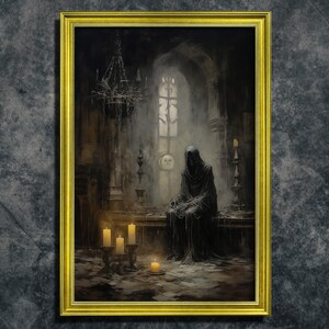 Hermit Ghost in abandoned mansion, Vintage Fine art Print, Art Poster Print, Dark Academia, Ghost Art, Witchy Decor, Gothic Home Decor