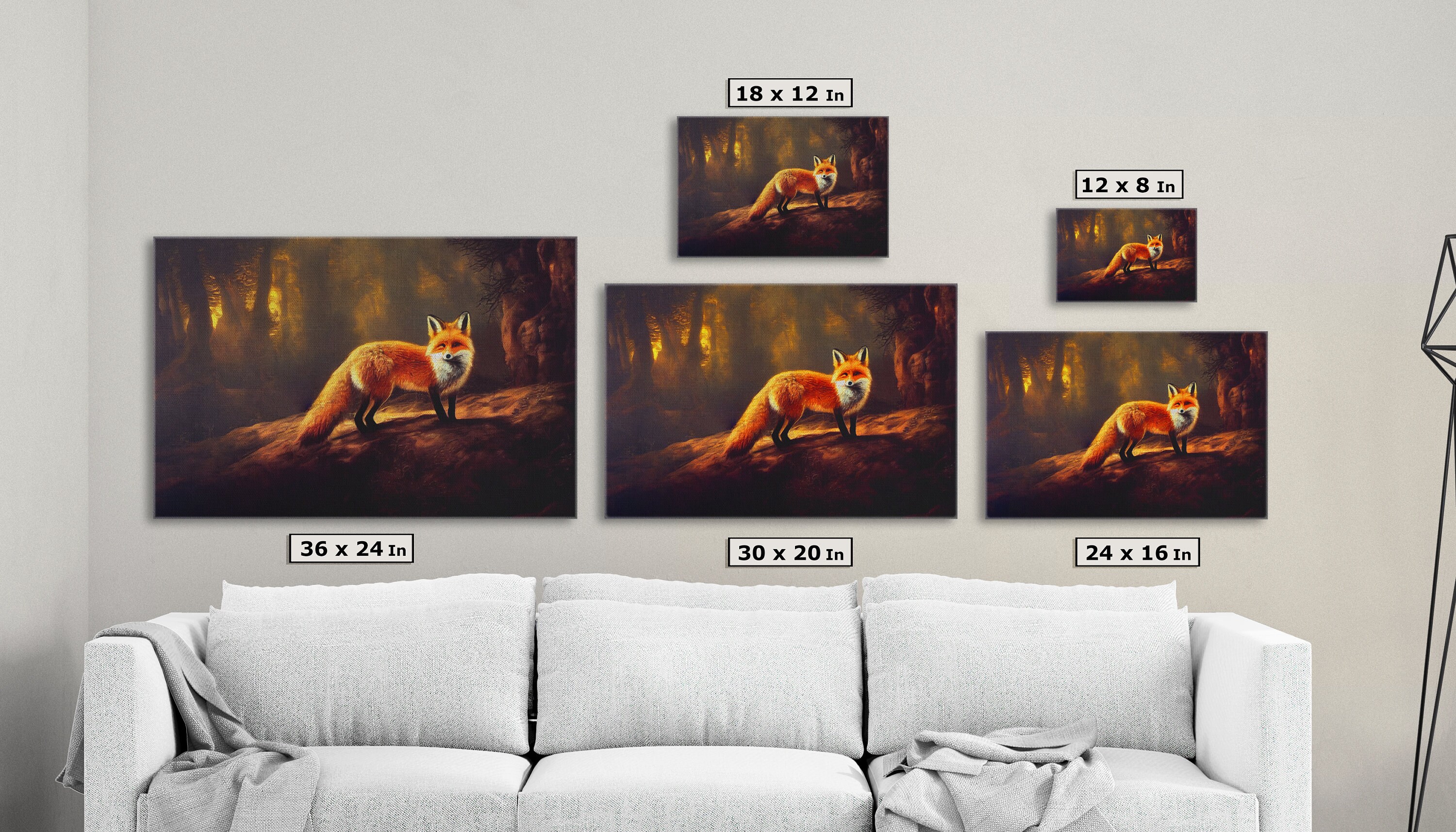Red Fox, Framed Original Fox Oil Painting Print on Canvas in Gold Frame ...