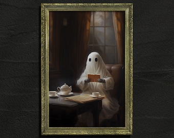 Fantasma che legge un libro, Stampa d'arte vintage, Stampa di poster d'arte, Accademia oscura, Arte fantasma, Gotico vittoriano, Arredamento per ufficio, Cottagecore