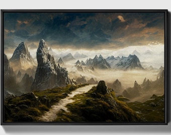 Un camino tranquilo hacia el norte, Paisaje original enmarcado Pintura al óleo Impresión sobre lienzo en marco dorado flotante decorativo