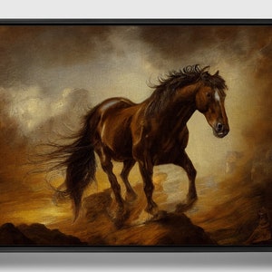 On the run, Framed Original horse Oil Painting Print on Canvas in Floating Frame