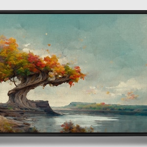 Rich land, Framed original landscape Oil Painting Print on Canvas in Floating Frame