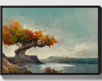 Rich land, Framed original landscape Oil Painting Print on Canvas in Floating Frame