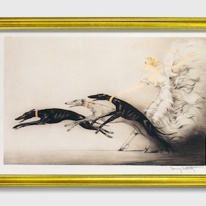 Vitesse - Speed II (Louis Icart) - Arte da parete in carta fine art, Bionda glamour, Acquaforte puntasecca, Arte del levriero, Arte vintage Art Deco