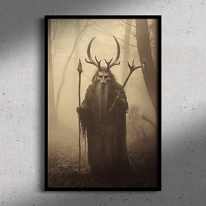 Forest Warlock, Vintage Fotografie, Kunststil Poster Druck, Dark Academia, Gothic Wohnkultur, Gothic Okkultes Poster, Hexerei, Totenkopf