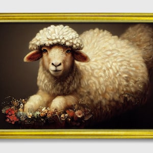 Sheep portrait, Ornate framed original sheep Oil Painting Print on Fine Art Paper Cute animal painting