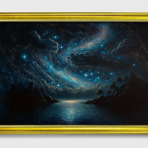 Cielo nocturno estrellado, impresión de bellas artes original enmarcada adornada en marco de oro o bronce vintage, decoración de pared, cartel de pared, impresión de arte de pared