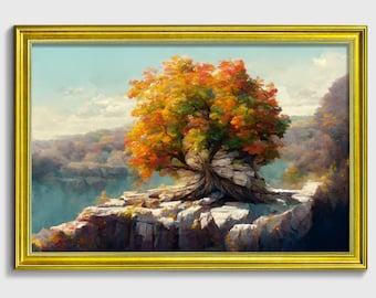 Standing Strong, Ornate framed original landscape Oil Painting Print on Fine Art Paper in Ornate Gold or Bronze Frame