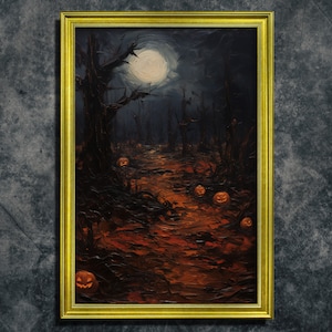 Jack o Lantern Grove, Ölgemälde Kunstdruck, Poster, Dark Academia, verwunschener Wald, Gothic Wohnkultur, Halloween Kunst, Cottagecore