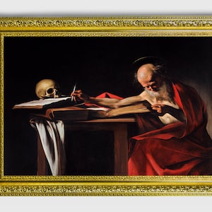 Caravaggio Saint Jerome Writing, FineArt Paper Reproduction, Classic Italian Renaissance Art, Baroque Period Painting, Oil painting print