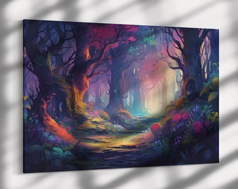 Fantasy Forest, Framed Oil Painting Print on Canvas or Fine Art Paper, cool living room art, mystical, fantasy art, colorful art