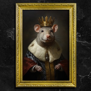 Rat King, Original Oil Painting Fine Art Paper Print, Art Poster Print, Home Decor, Animal Lover Gift, Classic Art, Pet Royalty Painting