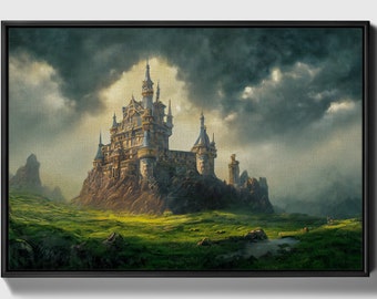 Height of an empire, Framed original landscape Oil Painting Print on Canvas in Decorative Floating frame