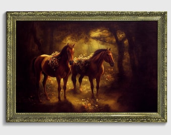 Majestic horses, Ornate framed original horses Oil Painting Print on Fine Art Paper | Horse art