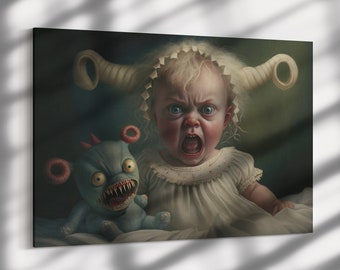 Monstrous Innoncence, Creepy Stuffed Animal, Dark Academia, Creepy Aesthetic, Gothic Home Decor, Halloween print, Dark Art, Screaming Child