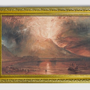 Eruption of Vesuvius, Art Reproduction, Classic English Romanticism art, Framed Print in Vintage Gold or Bronze Frame, Classic wall Art