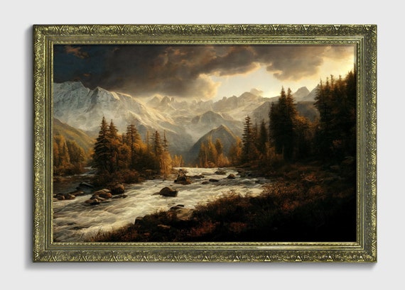 Defiant Shadow, Ornate framed original landscape Oil Painting Print on Fine Art Paper in Ornate Gold or Bronze Frame