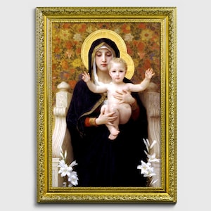 The Virgin of the Lilies by William Bouguereau, Fine Art Print, Classic Art, Religious art, Virgin Mary, Madonna with child, Historical art