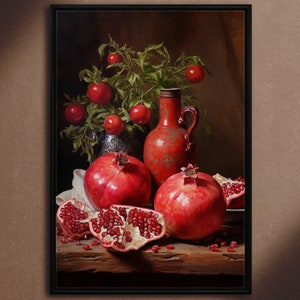 Pomegranate Still Life, Oil Painting Art Style Print on Canvas, Vintage Wall decor, Vintage Still Life, Still Life wall art, Still Life Modern Black