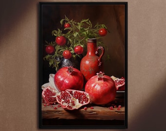 Pomegranate Still Life, Oil Painting Art Style Print on Canvas, Vintage Wall decor, Vintage Still Life, Still Life wall art, Still Life