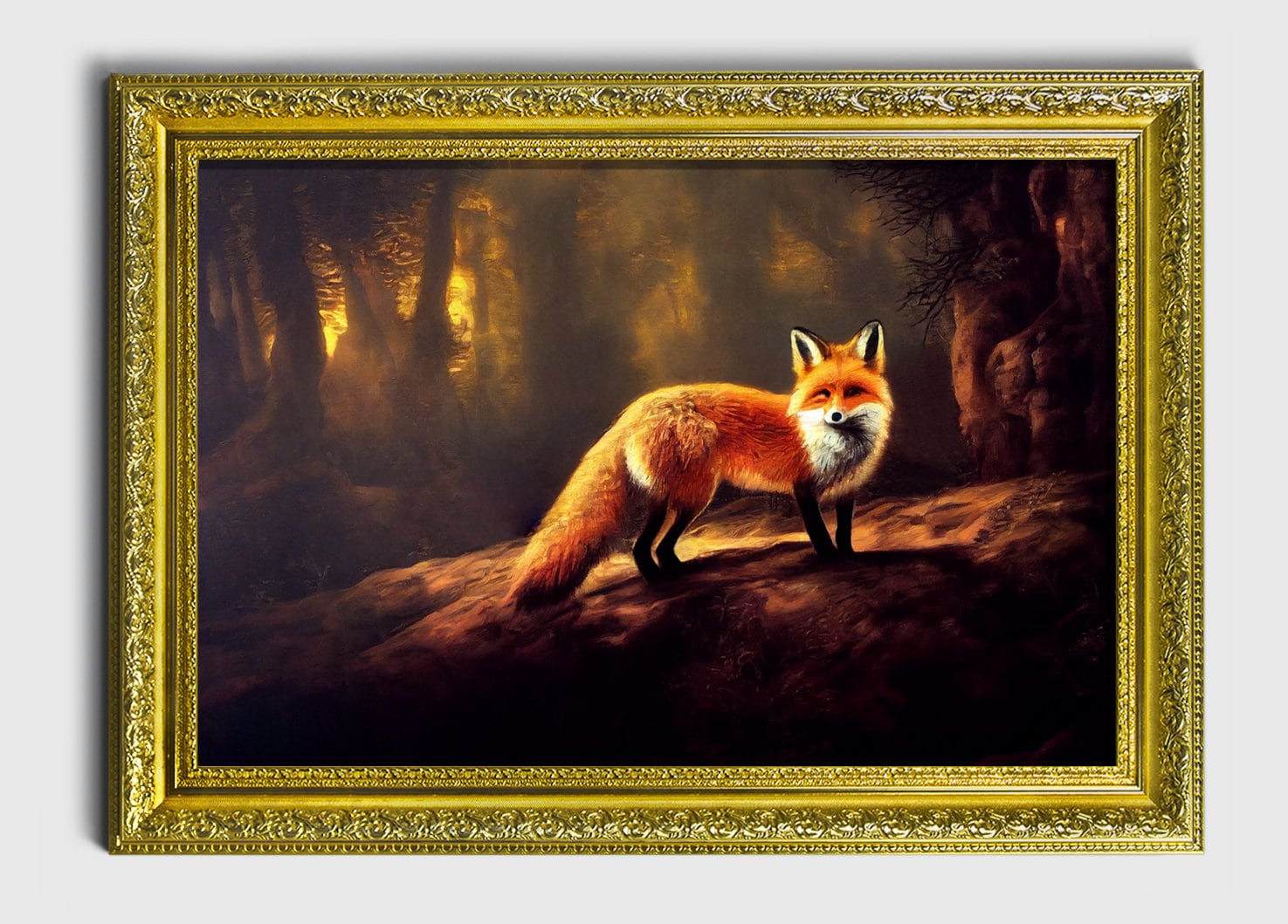Red Fox, Ornate Framed Original Fox Oil Painting Print on Fine Art ...