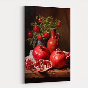 Pomegranate Still Life, Oil Painting Art Style Print on Canvas, Vintage Wall decor, Vintage Still Life, Still Life wall art, Still Life image 4