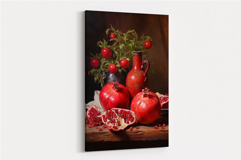 Pomegranate Still Life, Oil Painting Art Style Print on Canvas, Vintage Wall decor, Vintage Still Life, Still Life wall art, Still Life image 4