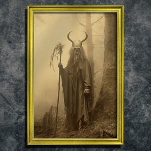 Druide des Waldes, Vintage Fotografie, Kunst Stil Poster Druck, Dark Academia, Gothic Wohnkultur, Gothic Okkultes Poster, Hexerei, Schädel