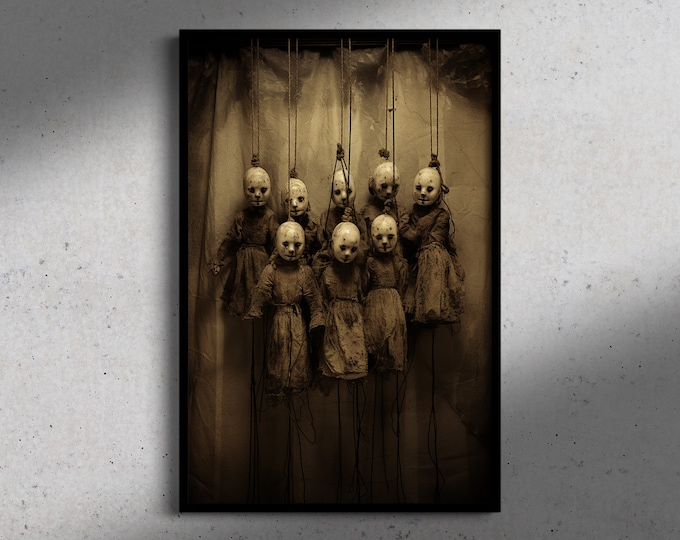 Creepy weathered dolls, Vintage photography Art Style Poster Print, Dark Academia, Gothic Home Decor, Gothic Occult Poster, Creepy Puppets