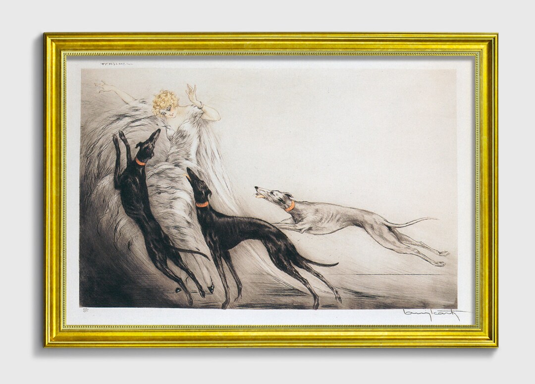 Louis Icart Coursing II : Femme Aux Lévriers – Reproduction Art Déco 1929