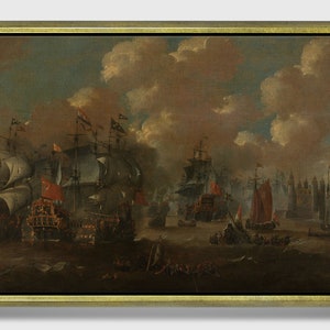 Batalla naval cerca de Elseneur en el Sont (1658), Reproducción de arte en lienzo, Arte marino, impresión de pintura al óleo sobre lienzo, Arte histórico,