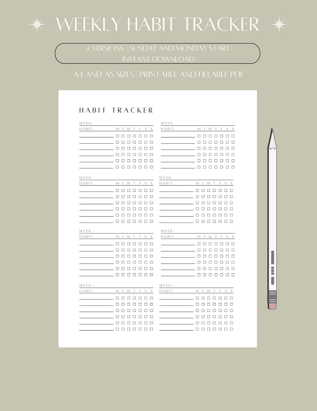 Weekly Habit Tracker Printable Habit Tracker Template - Etsy