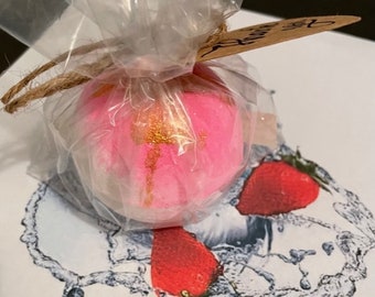 Strawberry Jam Bath Bomb 5oz/Bath Soak/Luxury Bath/Handmade Bath Fizzes/Gifts For Her/Essential Oils/Foaming Bubble Bath/Body Care/Bath Time