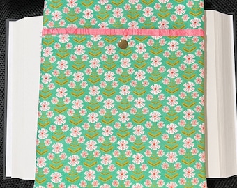 Large Padded Book Sleeve, Green Floral Book Cover