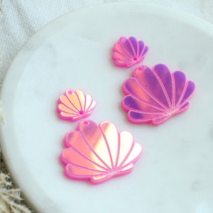 Pink to Purple Sea Shell Engraved Acrylic Iridescent Earring Pieces 3 Pairs Unfinished Acrylic Earring Blanks Pink Sea Shell Beach Pieces
